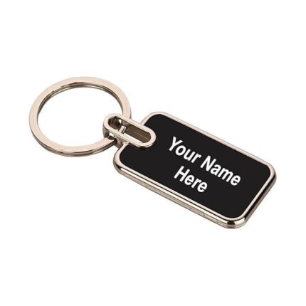 Personalized Metal Keychain with Custom Engraved Name, 7.5 x 2.9 cm Black Tag, Durable Key Ring for Couples