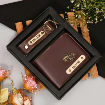 Customised Wallet with Keychain ( Brown Colour)