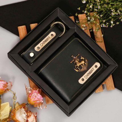 Customised Wallet with Keyring Combo ( Black Colour )