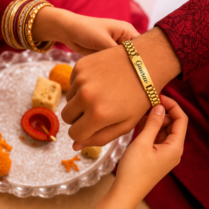 Special  Golden Rakhi with Name Customised