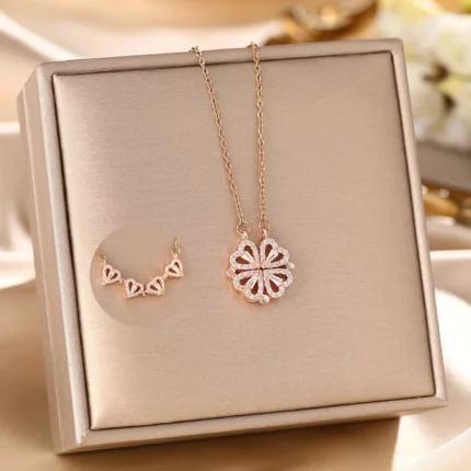 Pendant For Girls Women Ladies girlfriend Wife Heart Necklace locket 4 Heart Magnetic Rose Gold Necklace Necklace Diamond Pendants chains Valentine gifts Birthday Gift propose lovers love
