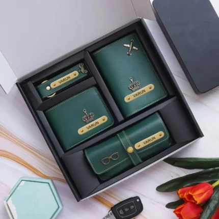 Elegant Four Pc Leather Combo For Mens  ( Green Colour )