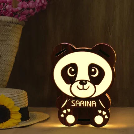 Personalized LED Panda Name Lamp – Custom Wooden Night Light