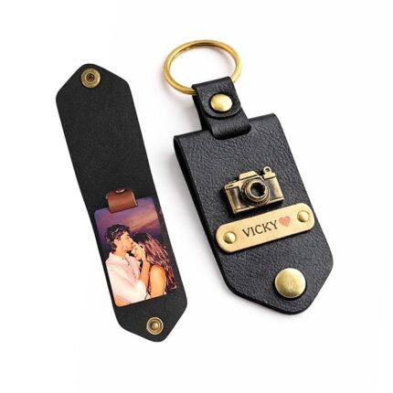 Customised Leather Name with Hidden Photo Keychain